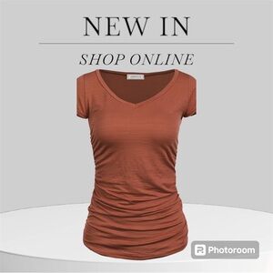 NWOT  Clemonce V-Neck, Ruched Shirred Sides For Slimming.. Size M